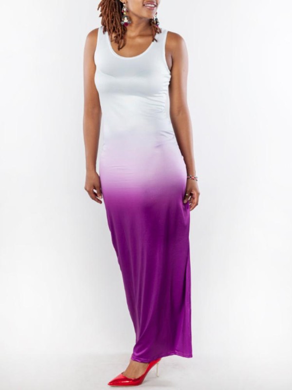 Robe longue pour femme de couleur dégradée violette Robe Casaul