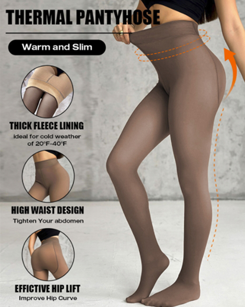 Fleece Lined Tights Sheer Fake Translucent Thermal High Waist Pantyhose Tights Leggings