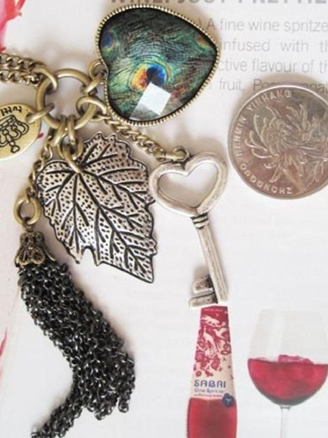 Fashion Women Vintage Long Sweater Chain Love Peacock Feather Leaves Key Tassel Necklace