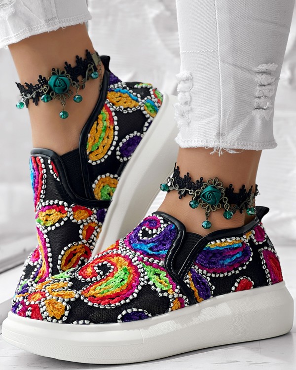 Multicolor Floral Paisley Pattern Breathable Sneakers