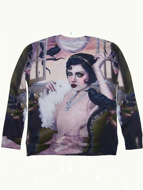 Women's Hot Fashion 3D Beauty Lady Print Warm Outwear Sweatshirt Pullovers Hoodies