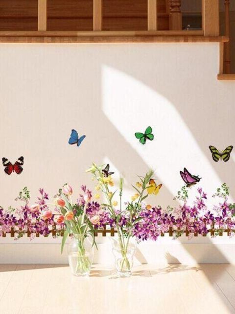 Chaud romantique bricolage papier peint amovible petite taille fleurs violettes plinthe ligne Stickers muraux sticker mural décor à la maison