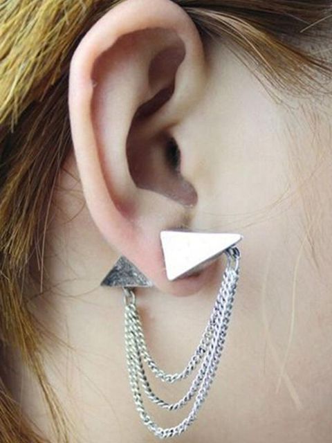 Nýir einfaldir Punk Triangle Rivet Chain Ear Clip Eyrnalokkar