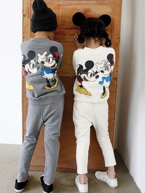 Baby drenge piger børn forår efterår sportsdragt tegneserie bomuldssæt dragter Micky Minnie Mouse børn langærmet t-shirt bukser