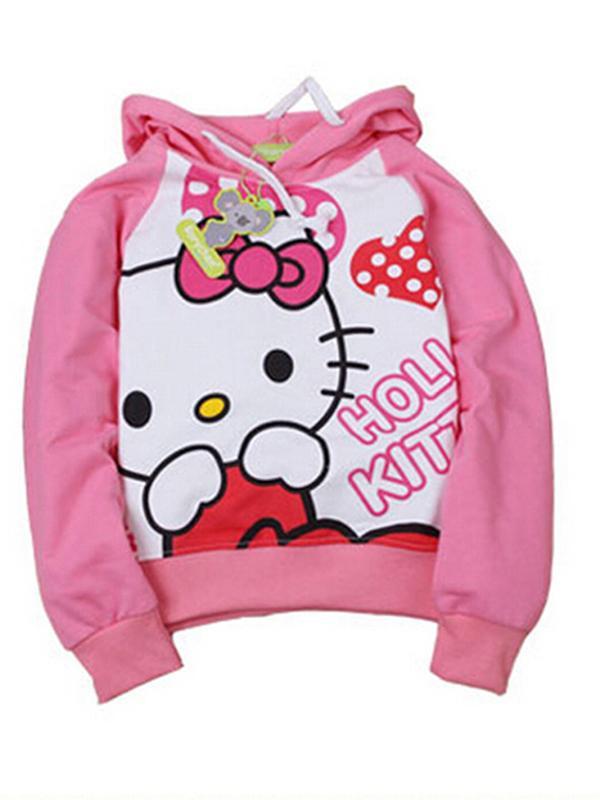 Bebés Meninas Desgaste Dos Miúdos Primavera Outono Nova Moda Olá Kitty Crianças Crianças Manga Comprida Casuais Com Capuz Quente
