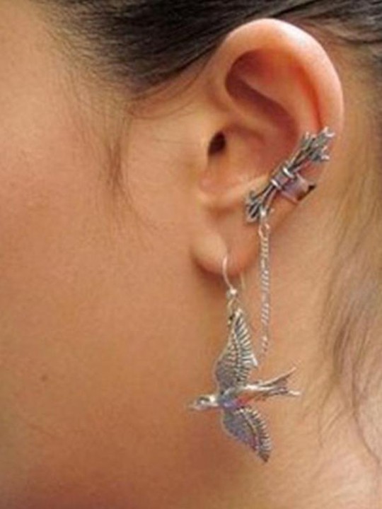 Fashion Unisex New Personality Punk Style Creative Swallows Arrow Design Ear Clip Earrings
