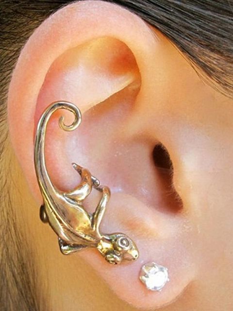 Moda feminina nova personalidade estilo punk lagarto forma orelha clipe de orelha brincos