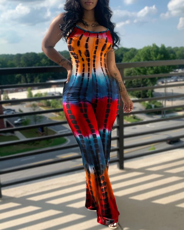 Combinaison tie-dye avec poche et col en U