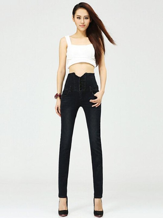 2015 New Taille Haute Skinny Jeans Femmes Slim Mode Plus La Taille Denim Long Crayon Pantalon