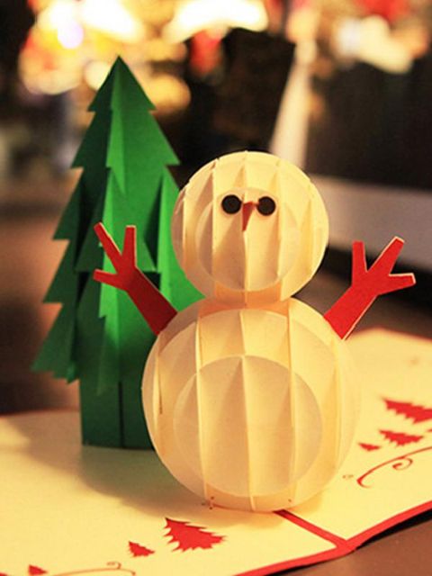 Christmas Tree Snowman Kreativ 3D lykønskningskort Håndlavede papirudskårne postkort Foldekort