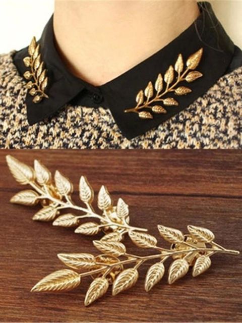 Unisex ný tíska gull silfur greinar lauf kraga bros (eitt par)