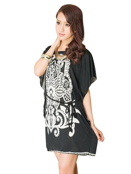 Women's Round Neck Batwing Sleeve Stretchy Pullover Tunic Shirt Cover Ups