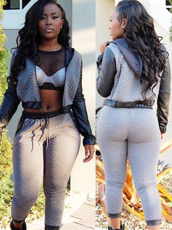 2 PCS Terno Mulheres Inverno / Outono Grade PU Cinto De Couro Com Chapéu Playsuit Sportswear Moda Lazer Esporte Terno