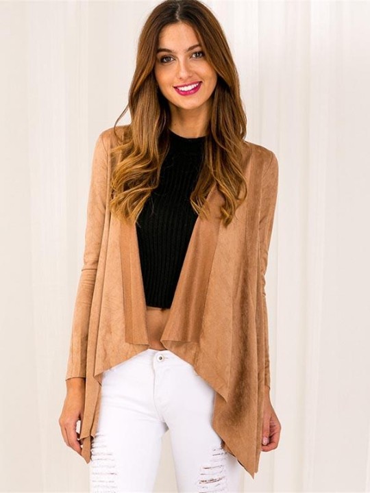 Moda feminina outono moda estilo livre manga longa Cardigans Outwear Outono