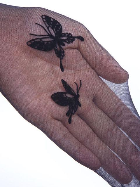 Sexy Slim Flocking Stílhrein húðflúr Fiðrildaprentun Mesh Sheer Sokkabuxur