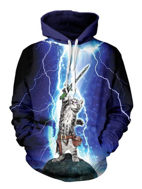 Hipster Moda Joven Unisex Lindo Gato Guerreros Sudaderas con capucha Casual Sudaderas Outwear