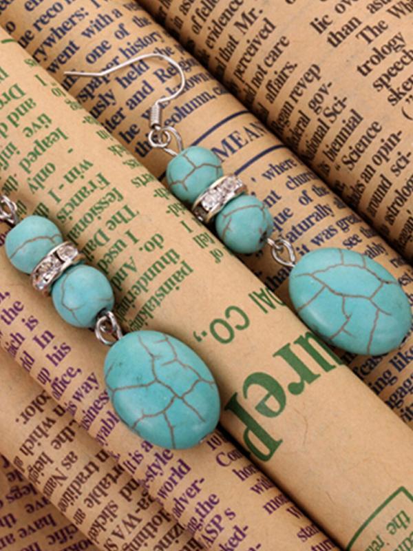 Tíska skartgripir Retro Heillandi þjóðerni Tíbet Silfur Long Butterfly Drop Eyrnalokkar Silfur Brilliant Oval Rimous Turquoise Hengiskraut Dingle Eyrnalokkar Jólagjöf fyrir konur