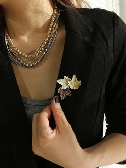 Unisex neue Mode Gold Silber Ahorn Blätter Kragen Brosche (3 Blätter)