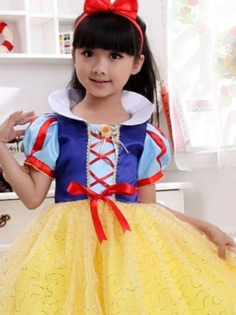 Mode mignon dessin animé neige blanche bébé filles robe Europe Style manches bouffantes Patchwork longue robe de costume