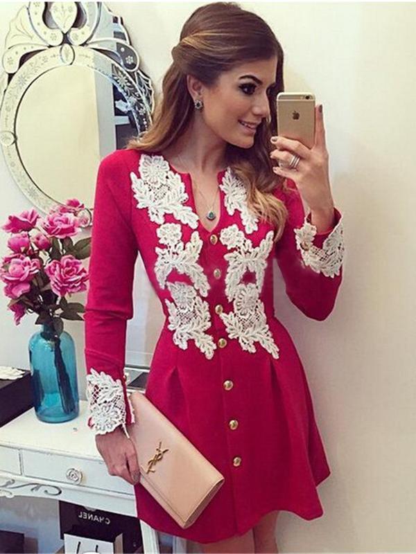 Fall Fashion Sexy Long Sleeve Beauty Lace  Sweat Sleeve Casual Slim Dress