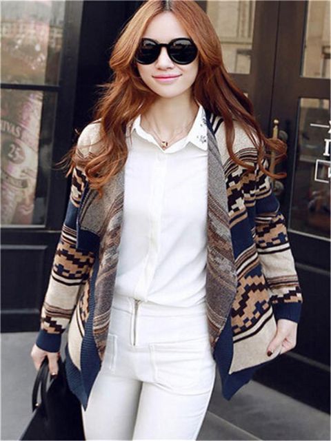 Women's Fall Fashion Warm Openwork Long Sleeve Sweaters Cloak Cover Up Outwear