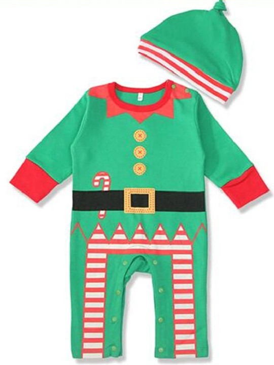 New Born Baby Weihnachten einteilig mit Hut Nachtwäsche Outfit Homewear Kleidung Streifen Muster Baumwolle warme Pyjamas