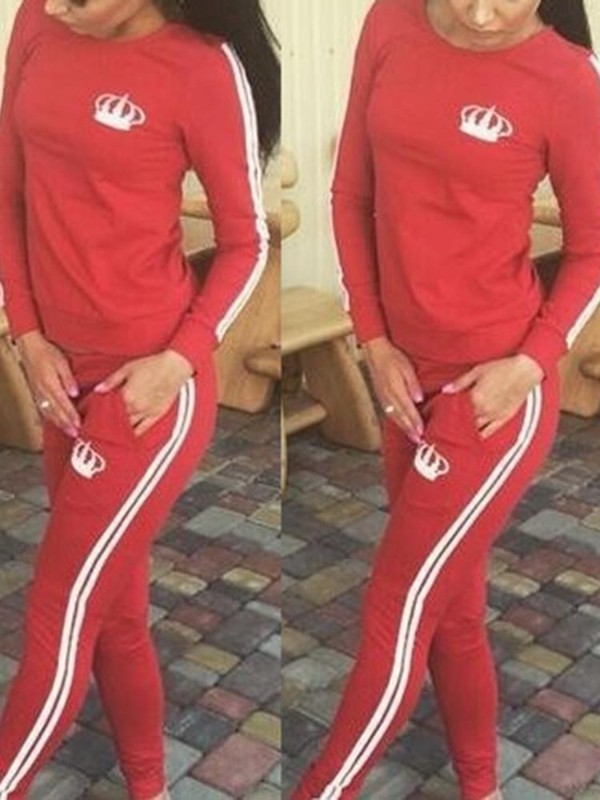 2016 New Woman Autumn Two Pieces Striped Crew Neck Sweatshirt Tracksuit Sets Hoodies