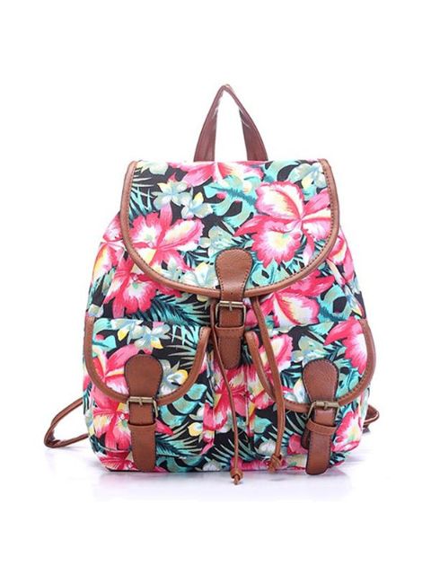 Klassískur strigapoki fyrir striga fyrir konur, blómaprentunarskóli, öxlapoki Vintage bakpoki, frjálslegur poki