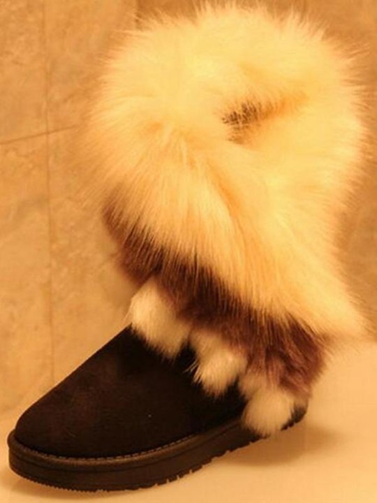 Frauen Winter Stilvolle Beiläufige Warme Kunstpelz Sexy Flache Verdicken Boot Schuh Slip-On Knöchel Schnee Stiefel