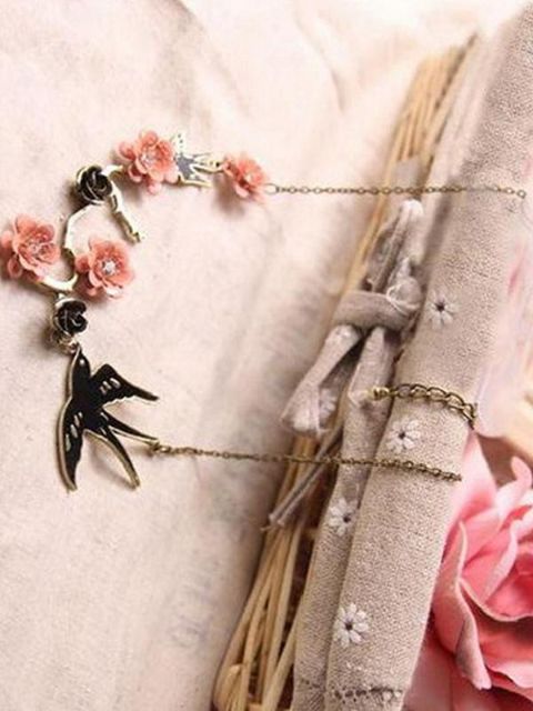 New Fashion Pink Little Flower Cute Fly Swallow / Bird Pendant Necklace