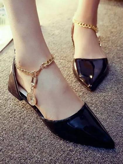 Women's Elegant Pointed Toe Flats Stylish PU Leather Basic OL Style Slip Flat Shoes Party Wear