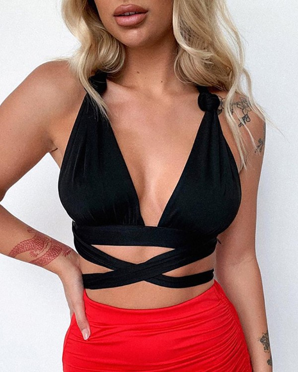 Twisted Halter Bandage Basic Crop Top
