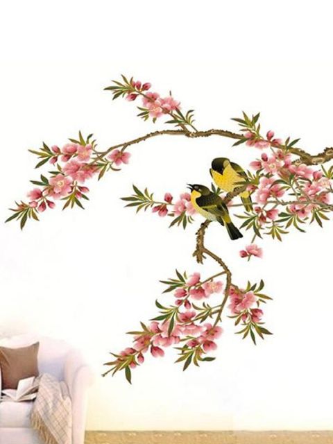 Hot New DIY Wall Decal Peach Tree Branches Love Birds Removable Sticker Bedroom Art Decor High Quality