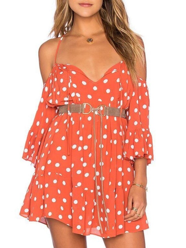 Babados verão das mulheres fora do ombro vestidos mangas pontilhadas impressão halter backless casual beach dress