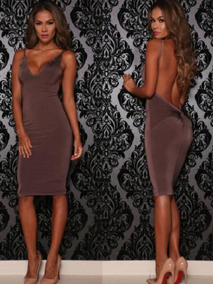Kvinnors nya mode Sexig Tight Backless Slim Deep V Bodycon Dress Evening Nightclub Party Dress