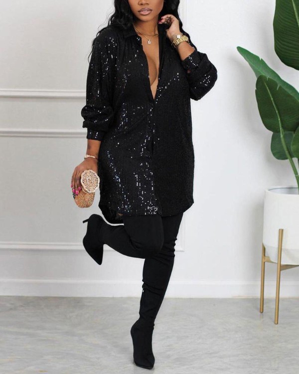 Black Velvet Sequin Oversized Shirt Dress PrettyLittleThing, 40% OFF