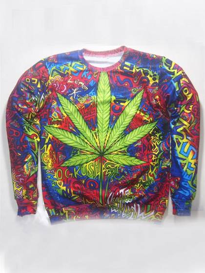 Plus Size Folha de Impressão de Inverno Moda Outono Personalizado Manga Longa Tops Camisolas Crewneck Outwear