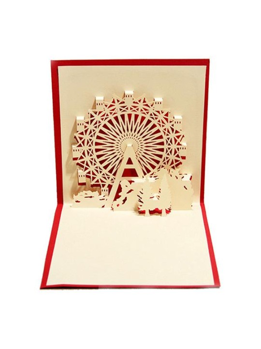 Pappírsklippt parísarhjól Skapandi 3D kveðjukort Handgerð pappírsskorin samanbrjótanleg kort Póstkort