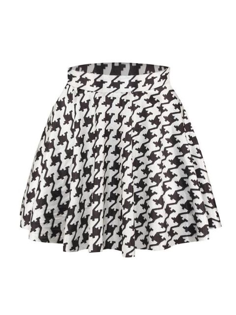 Women's Fashion Houndstooth Digital Print High Waist Dresses Flared Skater Mini Skirts