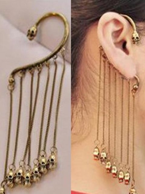 Fashion Unisex New Personality Punk Style Creative Tassel Skull Design Ear Clip Earrings