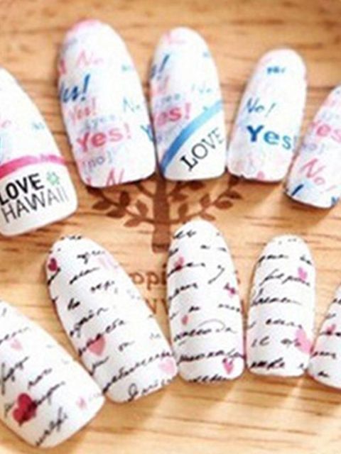 Kvinders vandmærke bogstaver hjertetrykt gør-det-selv-klistermærke Neglekunst-dekaler Negle wraps Negleværktøjer Manicure