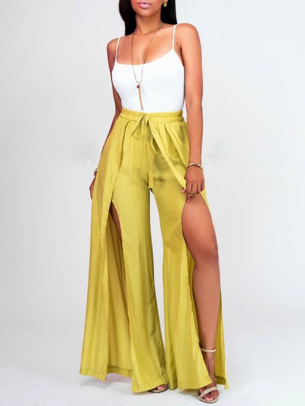 2 pièces ensemble de costume pour femmes hauts licou décontractés + pantalon fendu