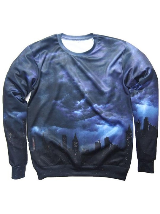 Unisex Cool Fall Fashion City Nigth Printing Crewneck -paitapuserot Pulloverit Urheiluasut