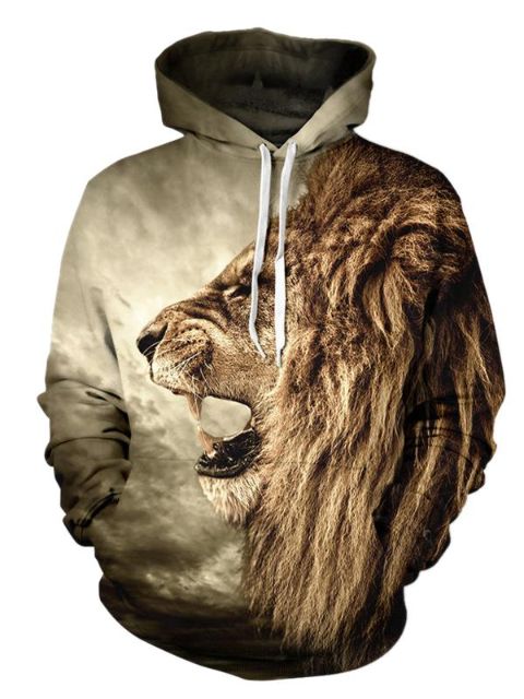 Fall Fashion Unisex Lion Printing Casual Long Sleeve Hoodies Loose Pullovers Outwear Coat