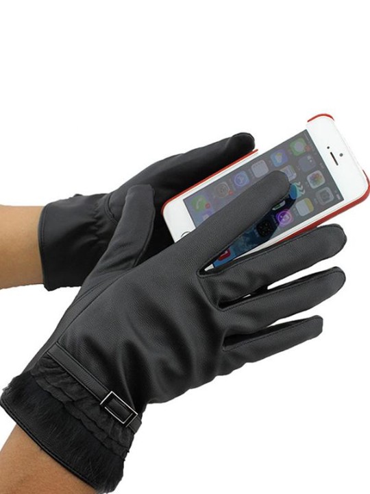 Vindtæt udendørs damehandsker Strækbar blød vinter varm berøringsskærm læderhandsker til mobiltelefon Tablet Pad