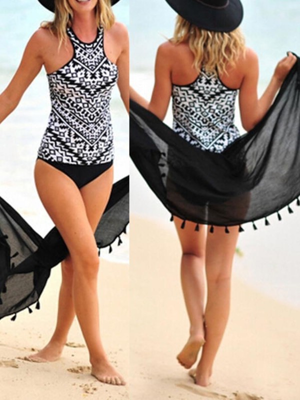 Womens Stripes Lined Up Double Up Tankini Top and shorts Swimwear Bikini Set