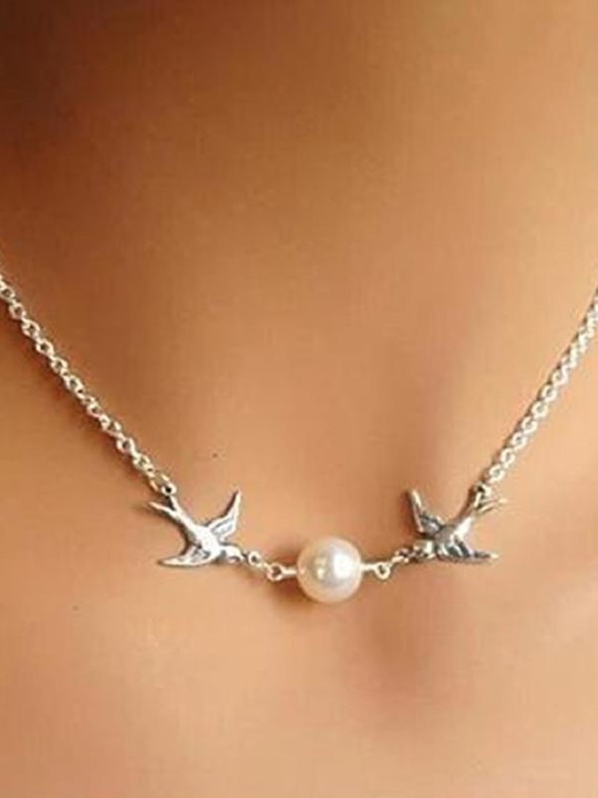 Uusi tyylikäs Couple Birds Pearl Chain kaulakoru kaulakoru tarvikkeet