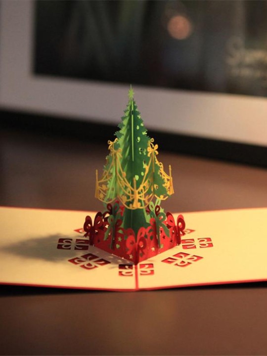 Joulukuusi Luovat 3D-onnittelukortit Käsintehdyt paperilla leikatut kaiverruspostikortit Taittokortti