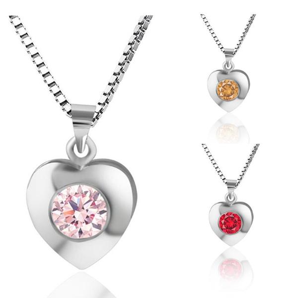 Diamond Heart Shape Pendant Necklace Long Chain Necklace Jewelry