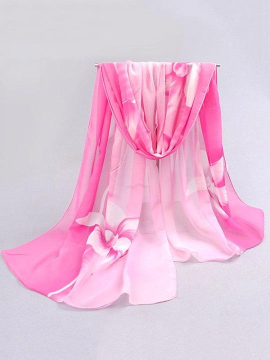 Nouveau femmes automne hiver fleurs lumineuses imprimé sauvage en mousseline de soie écharpes chaudes châle rose mauve dégradé longue Cappa